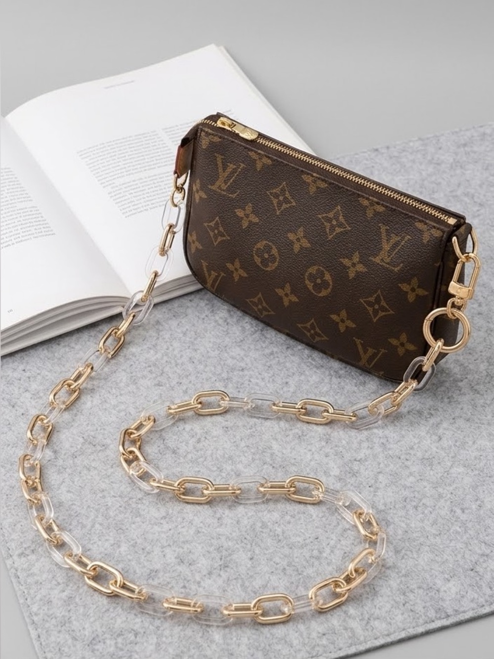 NEW CLEAR & GOLD 47” Crossbody chain